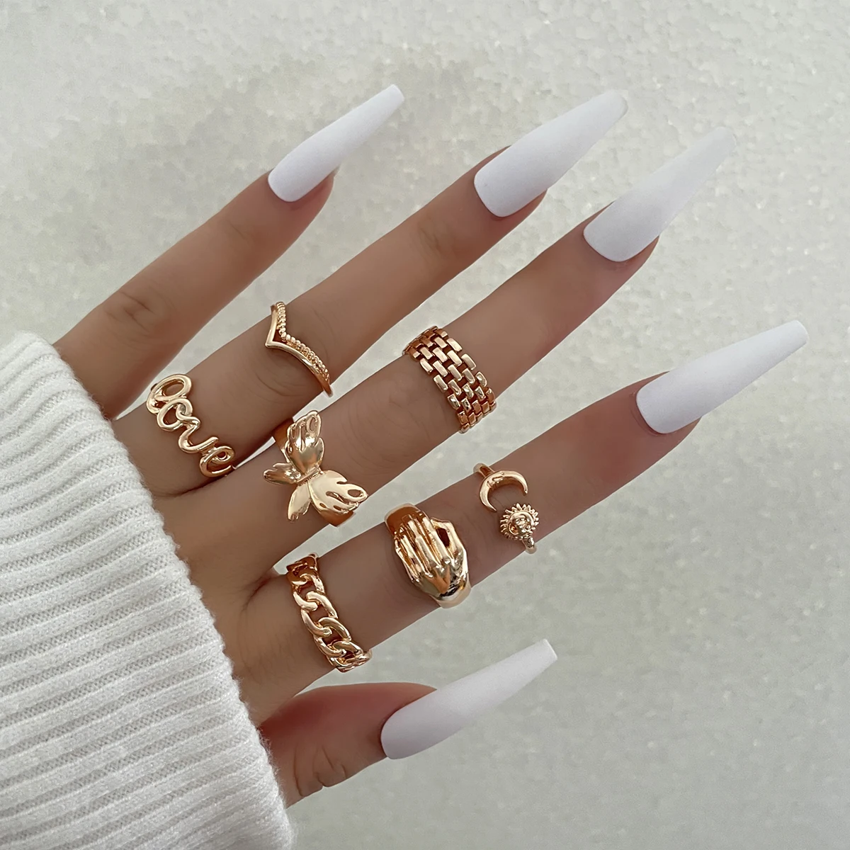 

Stillgirl 7Pcs Punk Gold Color Butterfly Rings for Women Kpop Love Hug Strange Things Female Y2k Aesthetic Jewelry Anillos Mujer