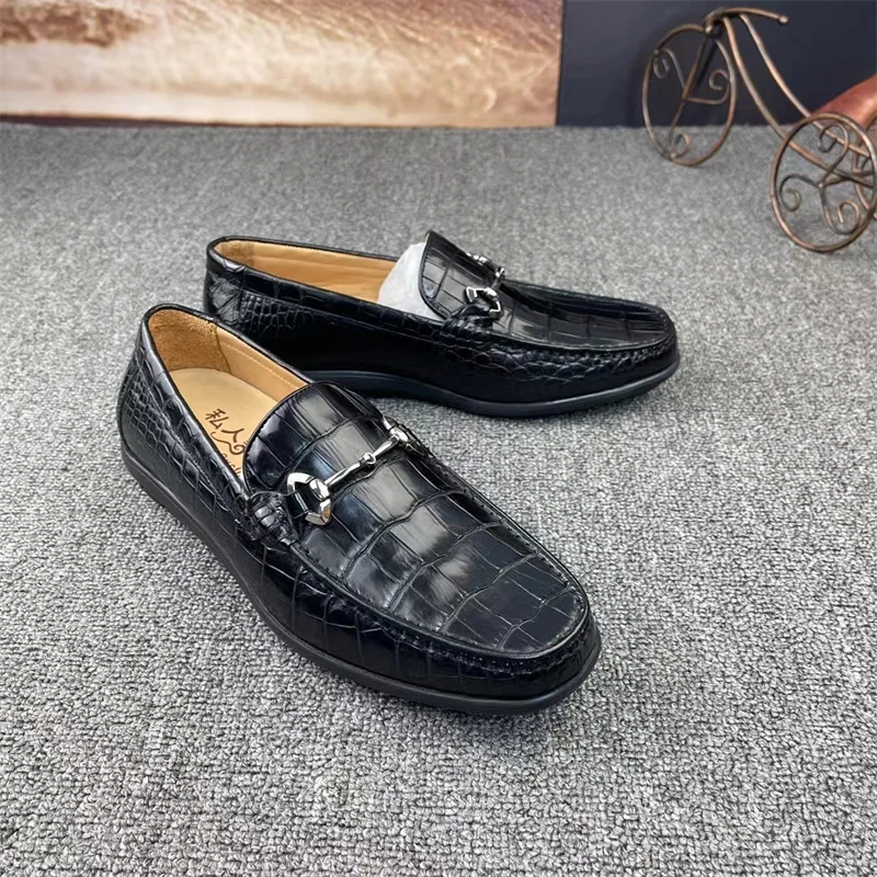 

Business Casual Style Exotic Real Crocodile Skin Men's Soft Black Moccasins Shoes Genuine Alligator Leather Male Walking Flats