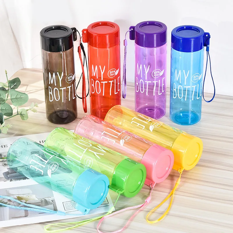 Water Bottle Transparent Square Plastic Drink Cup Outdoor Cold Juice Milk Sport Bottle with Portable Rope Leakproof Water Bottle