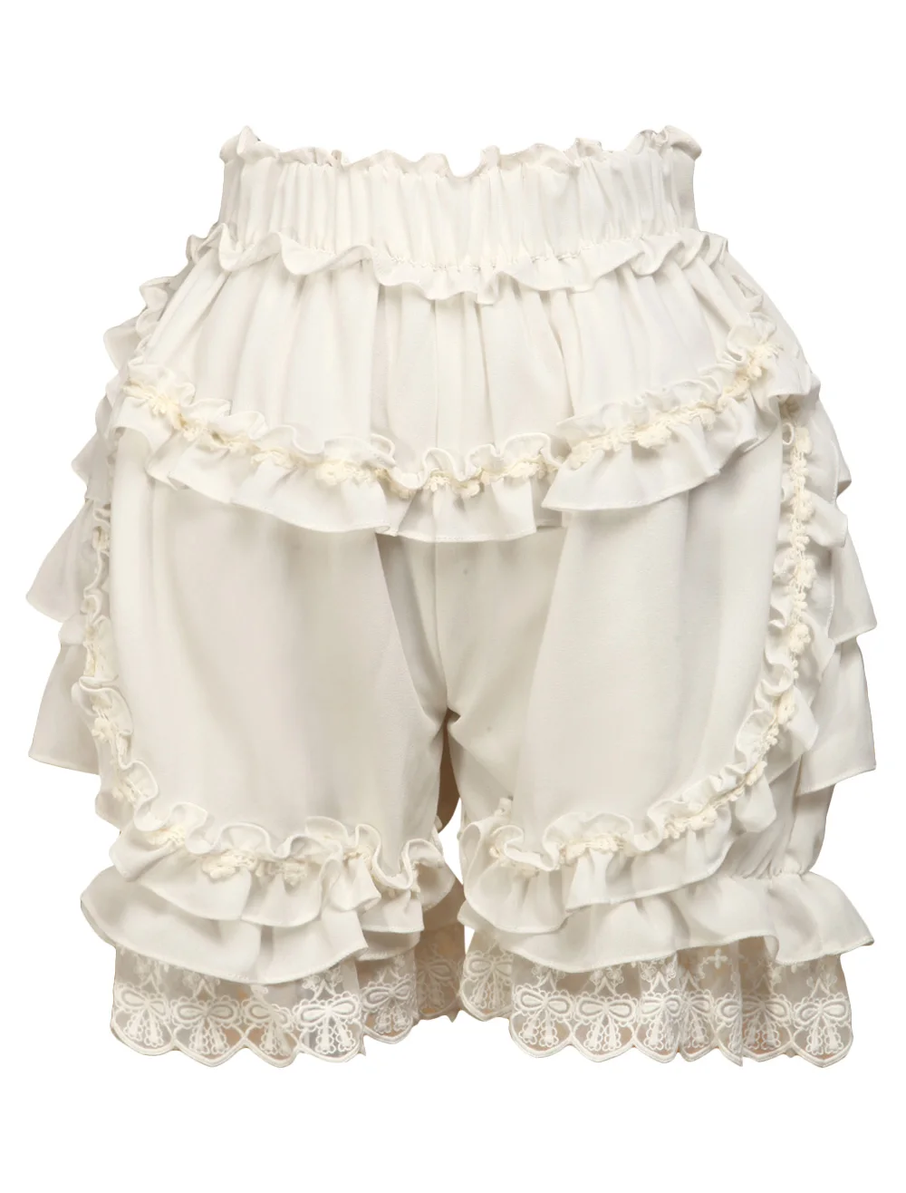 White Sweet Loilita Bloomers Knickers Lace Trim Shorts Heart Shape Pocket Bow Ribbon Cotton Elastic
