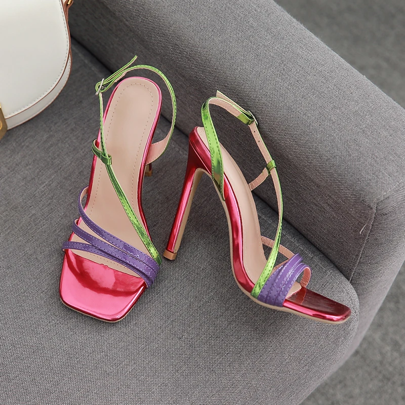 

2022 NEW Multi-Snakeskin Thin Strappy Sandals Stiletto Heels Blue Green Python Dress Pumps Color Zapatos De Mujer Heels Women