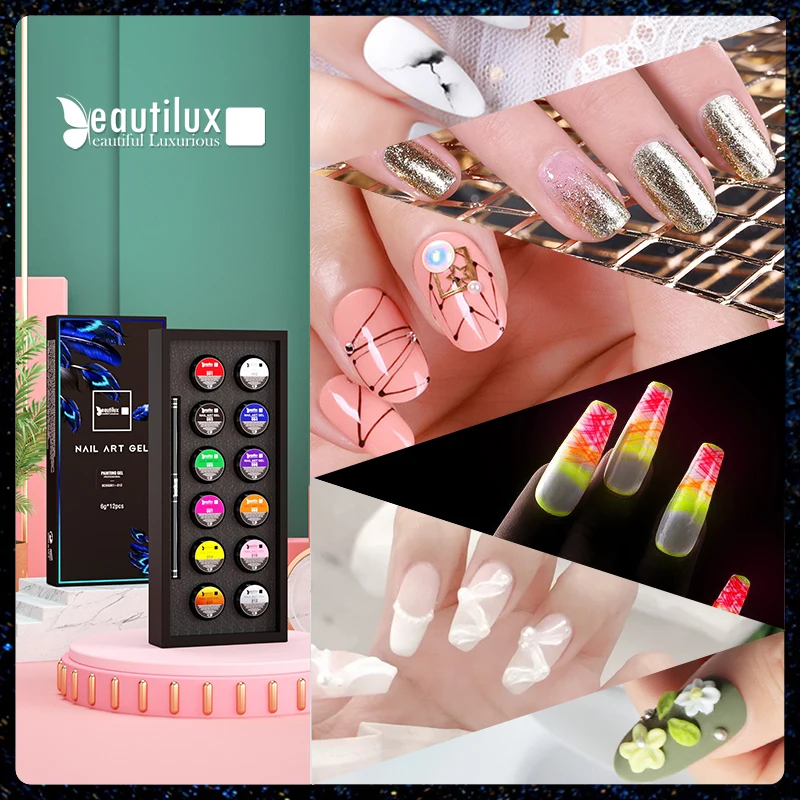 Beautilux Nail Art Gel Kit Without Sticky Layer Nail Art Design Painting Carving Sculpturing Spider Lining UV LED Maincure Set
