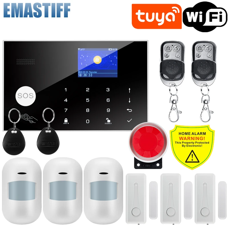 

eMastiff Wifi GSM Alarm System for Home Wireless Security Burglar System Kit 2G Smart Life Tuya app Control work with Alexa