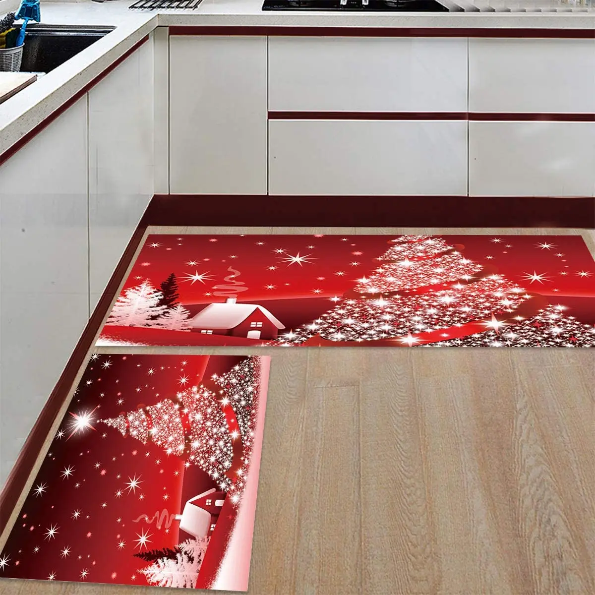 

Christmas Print Kitchen Mat Home Rectangle Entrance Doormat Living Room Bedroom Bedside Children Decorative Carpet Prayer Mat