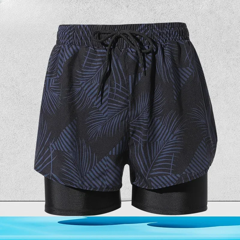 Свободные модные плавки для мужчин двухслойные профессиональные быстросохнущие