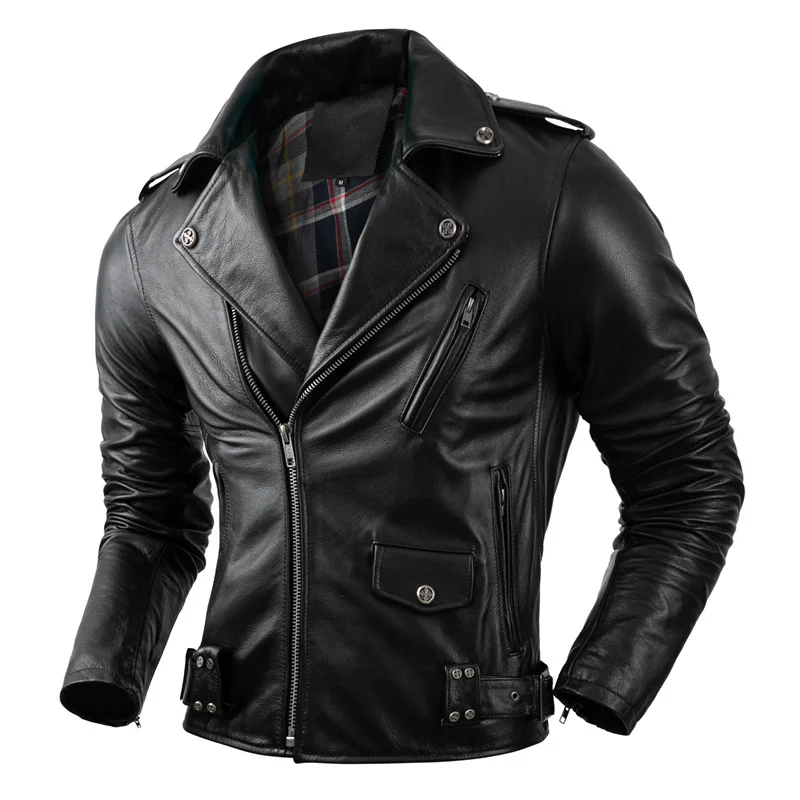 

2023 Real Cowhide Leather Jacket Men Leather Coat Motor Biker Clothing Riding Clothes Autumn Men Fashion Motorcycle Leather
