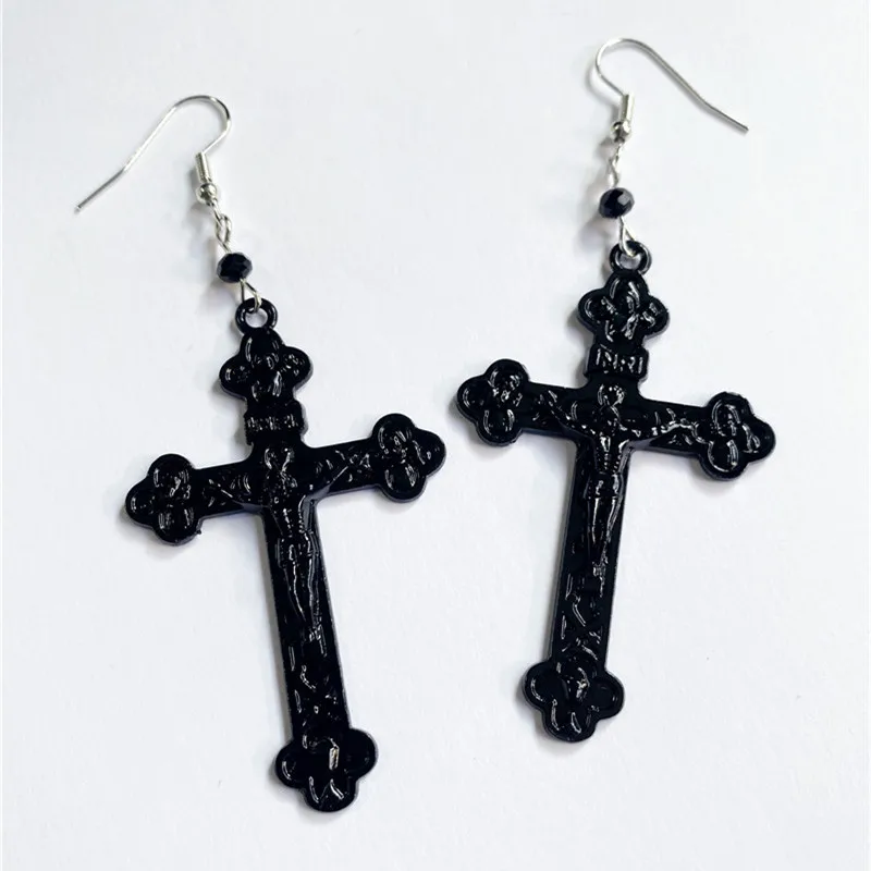 

2022 New Gothic Black Jesus Faith Cross Earrings Medieval Steampunk Jewelry Ladies Fashion Glamour Jewelry