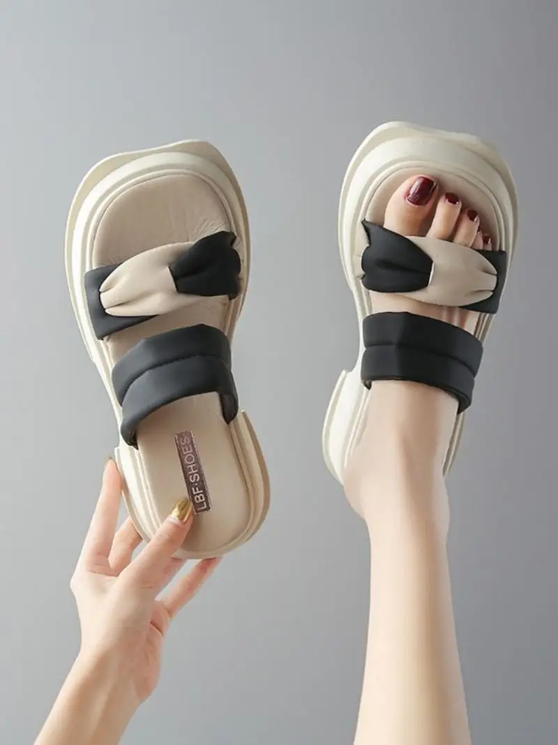 2023 Summer Versatile Sandals, Wearing Slippers Outside, Beach Shoes, Matching Skirts, One Line Drag, Thick Sole, Simple