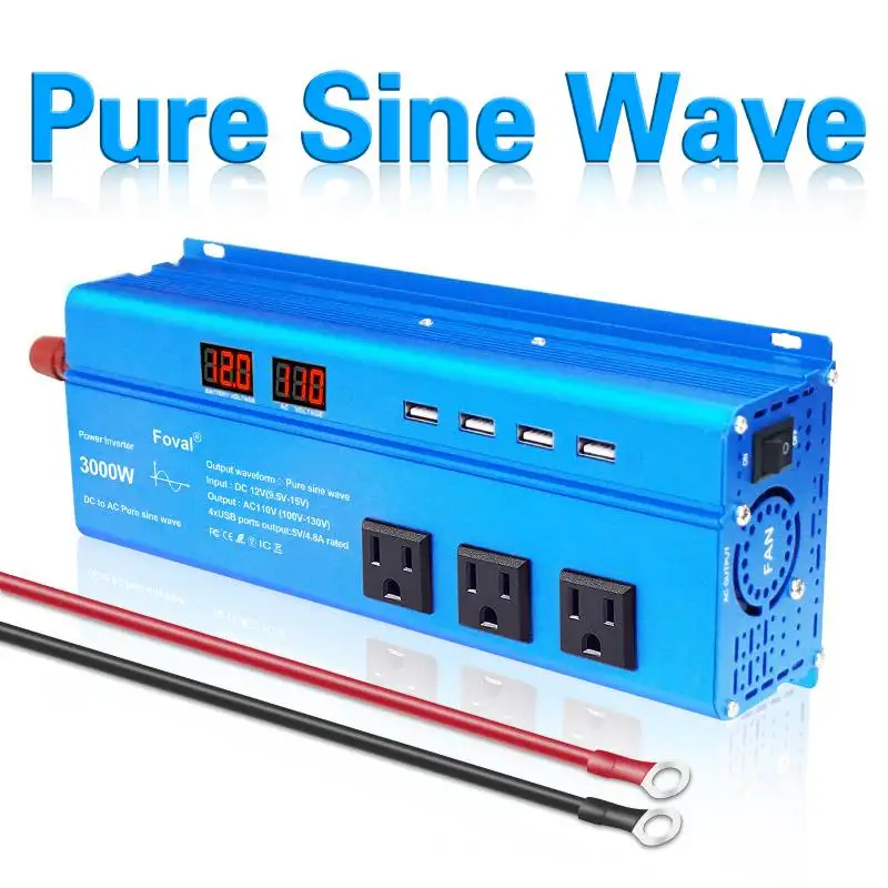 Инвертор немодулированного синусоидального сигнала, 3000 Вт, 12 В постоянного тока в 110 В переменного тока, 220 В, 230 В, цифровой преобразователь, трансформатор с несколькими розетками стандарта США, ЕС, универсальная розетка