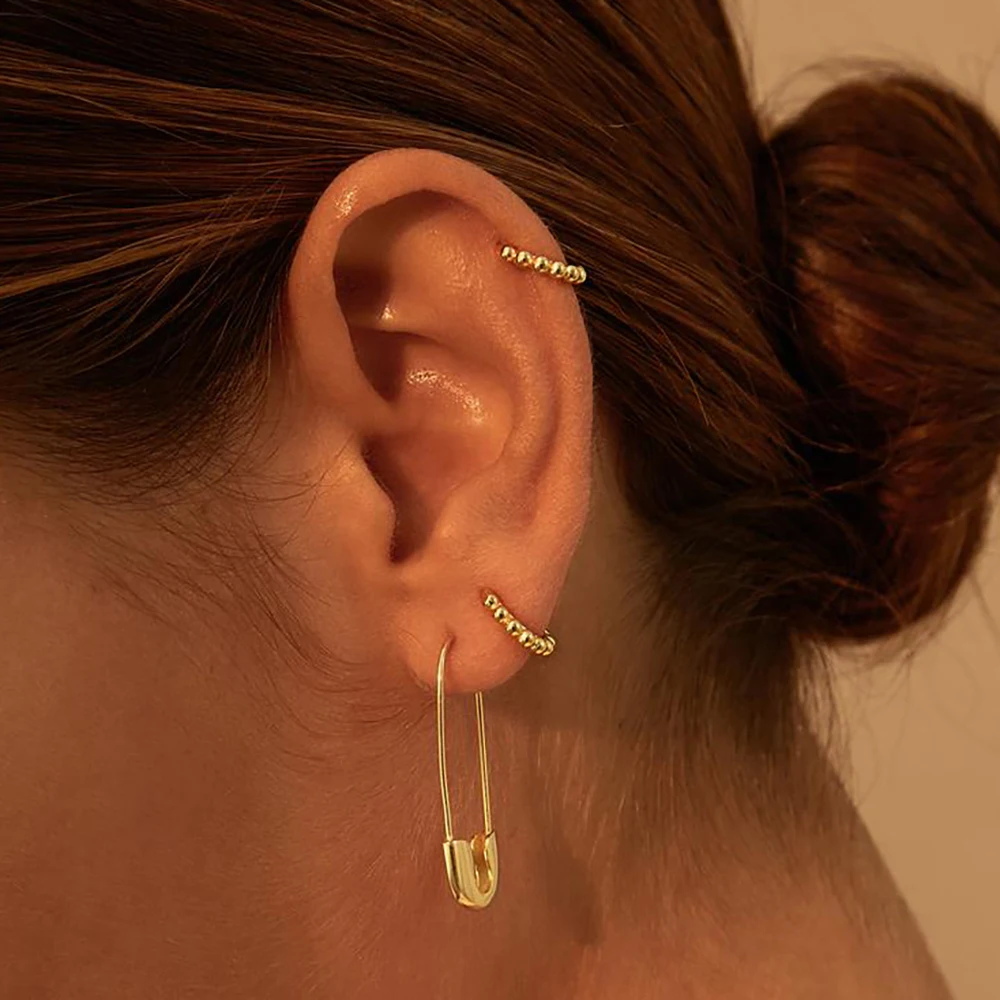 

Personality Minimalist Paper Clip Shape Hoop Earrings Punk Rock Safety Pin Stud Ear Buckle Women Piercing Ear Jewelry Party Gift
