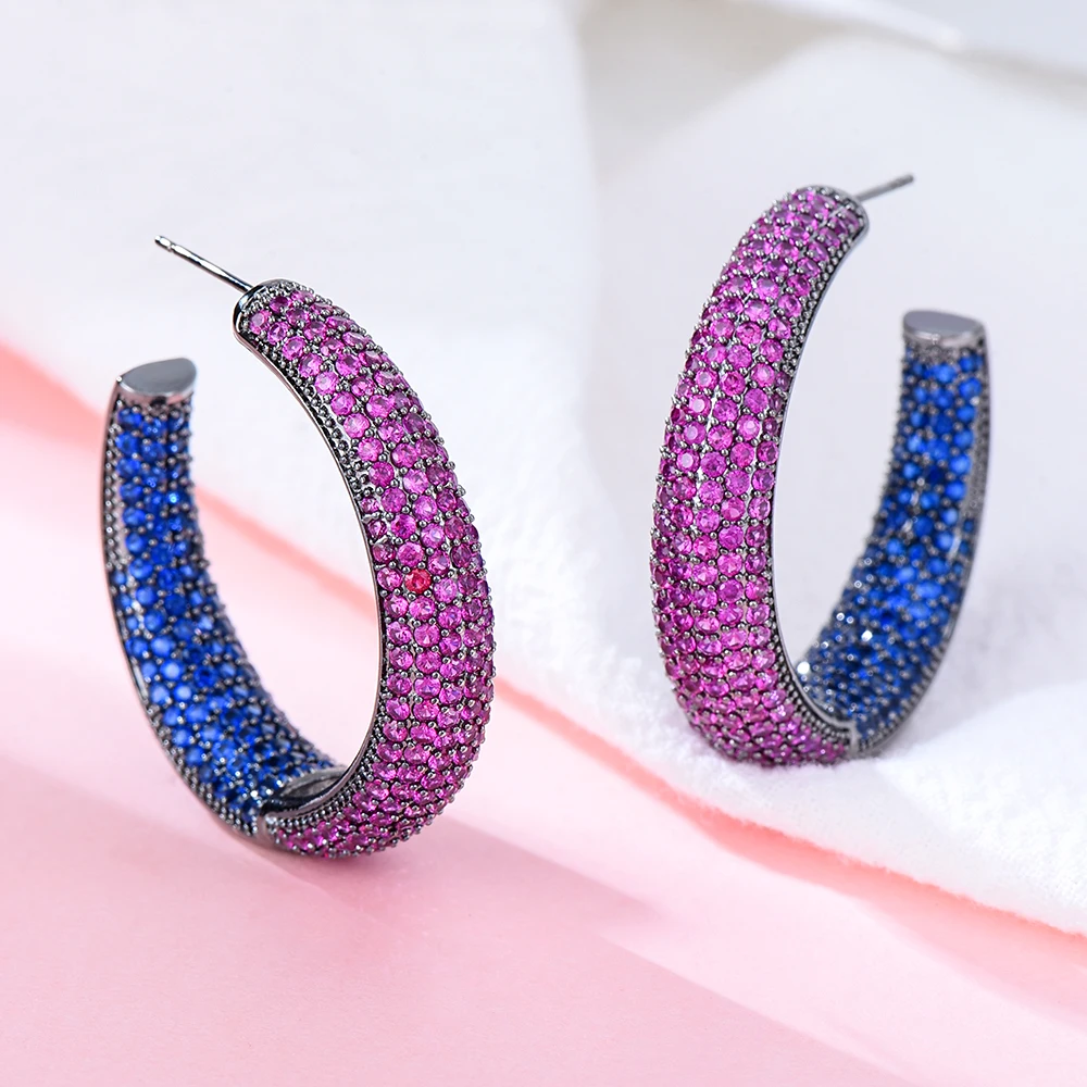 

GODKI 2022 Trendy Multicolor CZ Hoop Earrings Dubai Colorful Women Bridal Wedding Jewelry Aperture Earring pulseras mujer moda