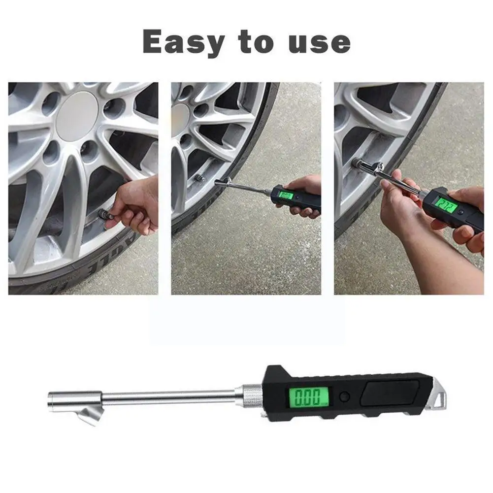 

Digital Heavy Tire Pressure Gauge 230 Psi Lcd Luminous Display Double- Digital Tire Pressure Gauge For Truck Flashlight E0k9
