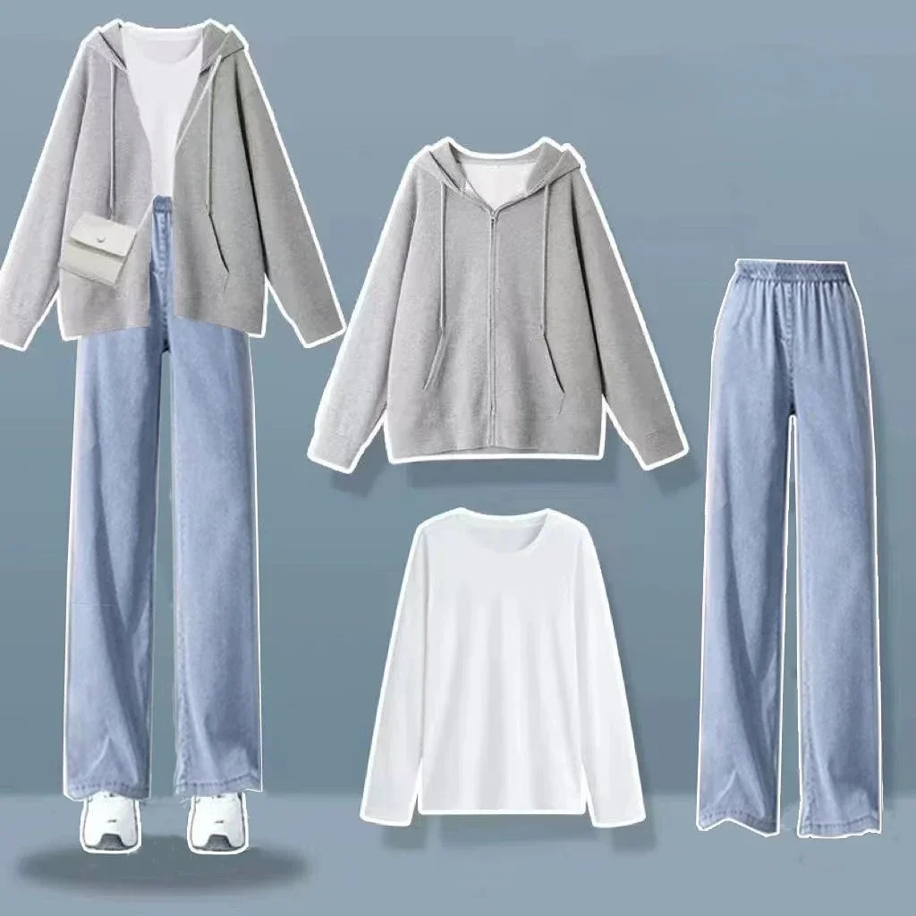 Весенне-осенний костюм для студенток Корейская версия свободного свитера куртки