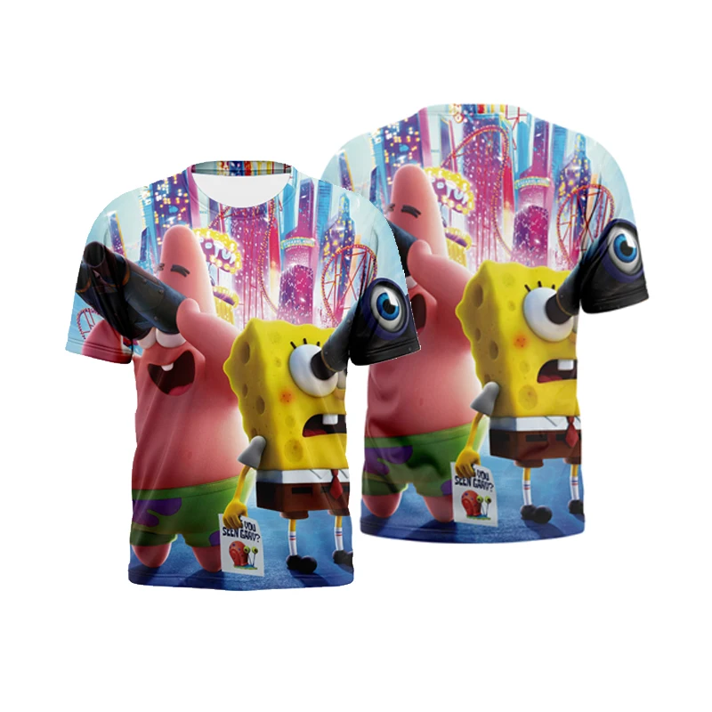 

2021 Hot-selling children's new and interesting Piestars and SpongeBobs 3D printed men's and women's T-shirt casual sports top