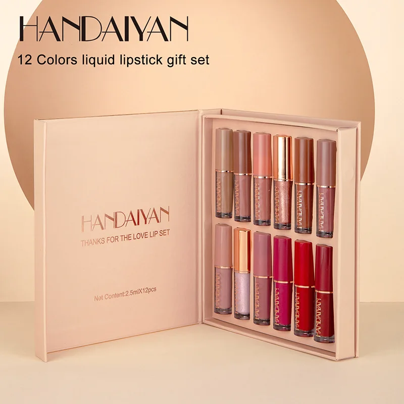 

12PCS HANDAIYAN Velvet Matte Liquid Lipstick For Women Durable Waterproof Nude Makeup Red Lipstick Professional Cosmetics