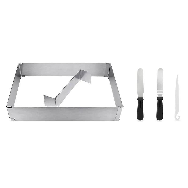 

2X квадратная форма для выпечки, регулируемая рама для выпечки, прямоугольная Выдвижная рама для торта, рама для торта/пиццы, кольцо для торт...