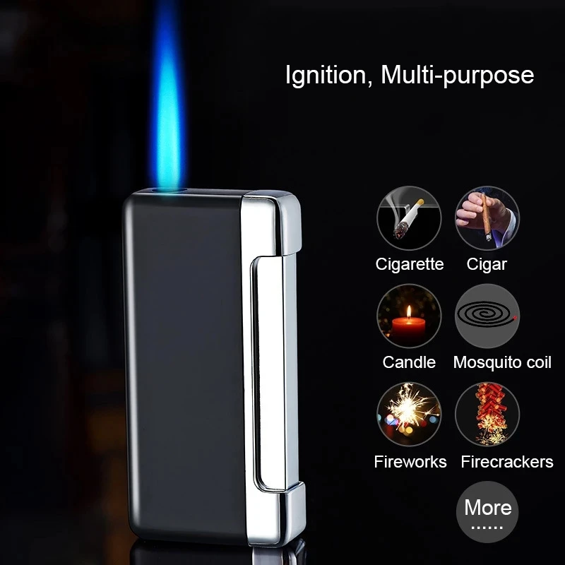 

New Cigarette Torch Lighter Press Ignition Metal Jet Blue Flame Refillable Butane Gas Windproof Cigar Gadget Gift for Men Tool