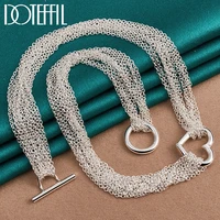 doteffil 925 sterling silver for women man multi line chain heart pendant necklace collier female fashion jewelry