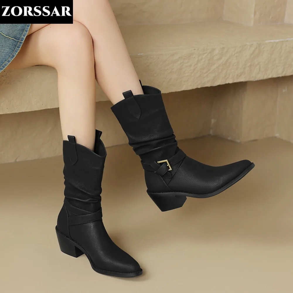 

Women's Cowboy Boots Chelsea Short Genuine Cow Leather Chunky Motorcyclist Punk Goth New European Style New Rock Shoes Vintage