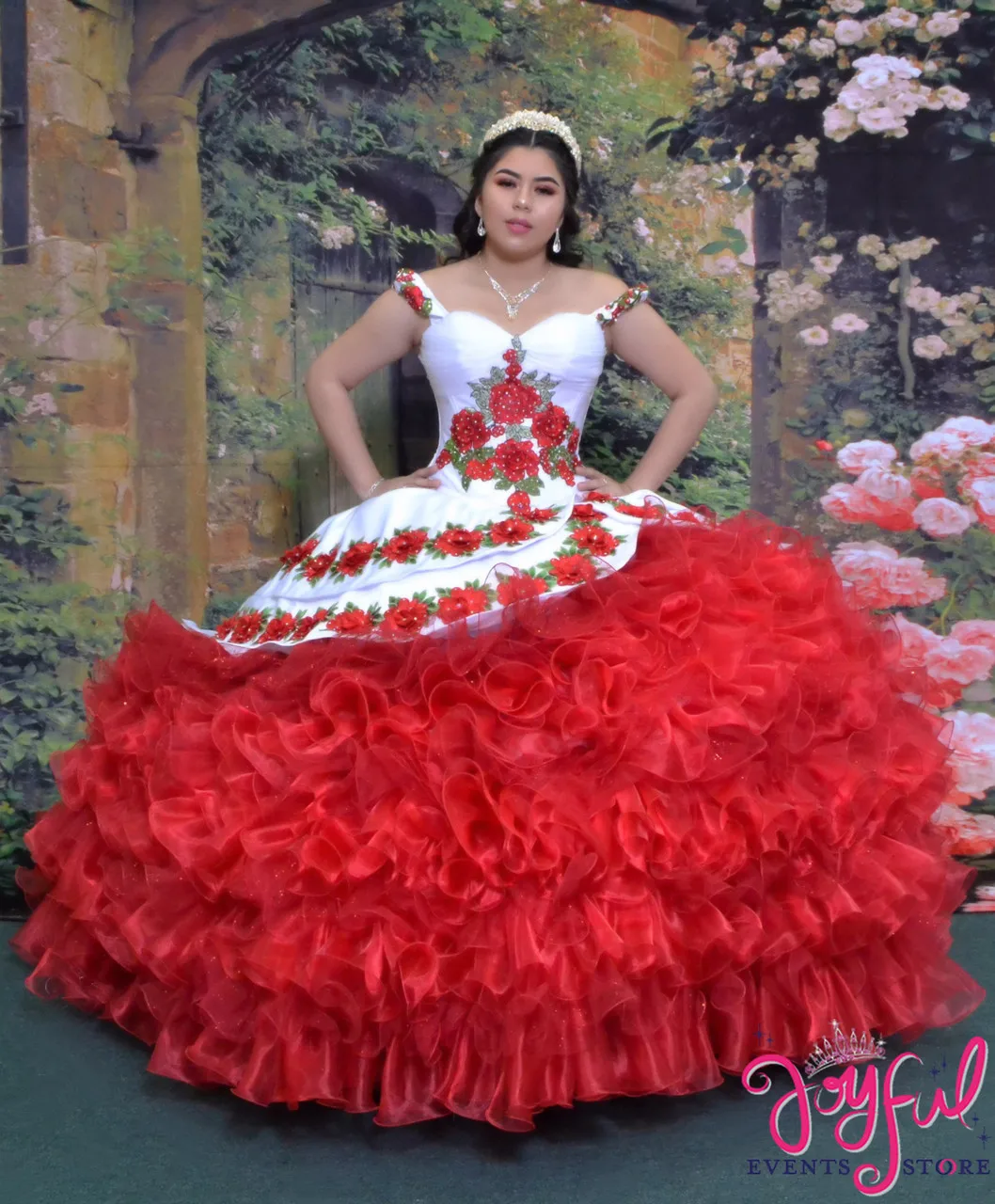 

Red Charro Quinceanera Dresses Ball Gown Sweetheart Organza Appliques Ruffles Puffy Mexican Sweet 16 Dresses 15 Anos