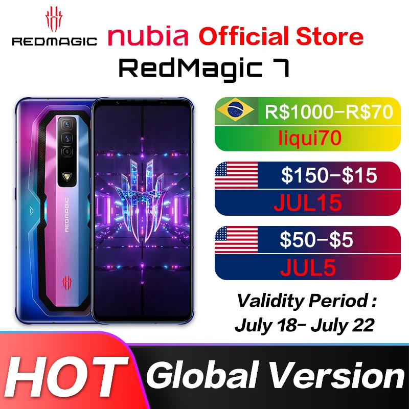 Global Version Nubia REDMAGIC 7 Gaming Phone 6.8'' 165Hz AMOLED Snapdragon 8 Gen 1 Octa Core 64MP Camera Red Magic 7 Mobilephone