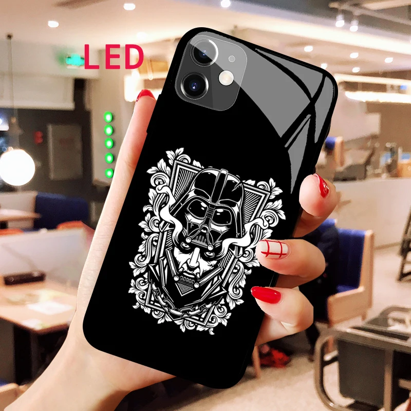 

star Wars Luminous Tempered Glass phone case For samsung note 20 21 22 FE Pro ultre plus Luxury Fashion LED Backlight cool cover