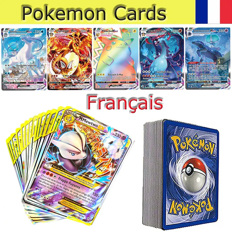 

60-100PCS Français Pokemon Version Shining Card Pokmon French EX Best Selling Children Battle Playing Game Collection Cards Toys