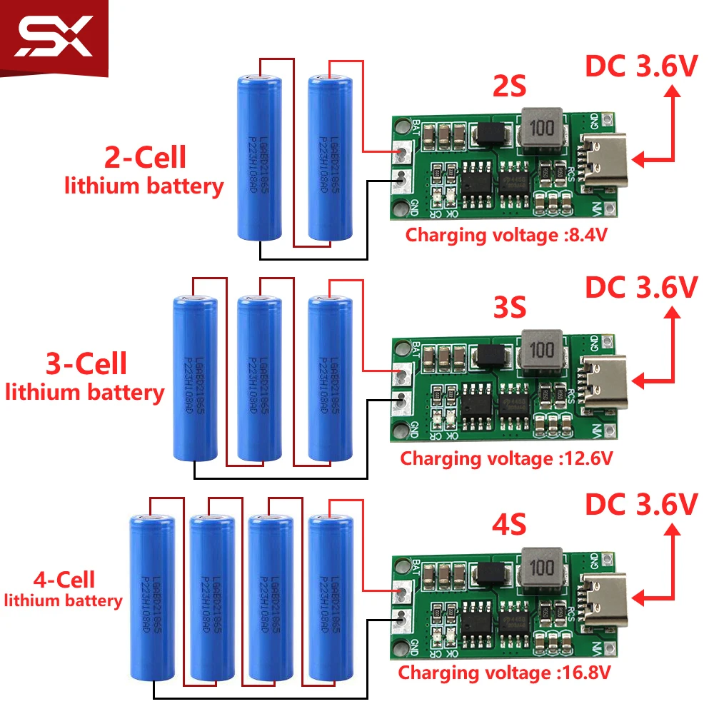 Type-C BMS 2S 3S 4S 1A 2A 4A 18650 плата зарядного устройства для литиевых батарей USB C