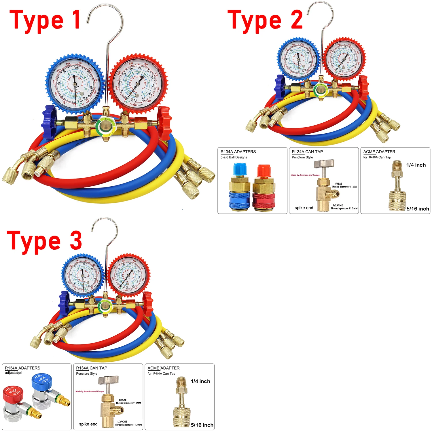 Набор диагностических манометров R410a 3-сторонний для быстрой зарядки