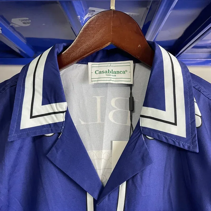 

Oversized Casablanca Casual Shirts Women Tennis Club Hawaiian Suits Gradient Blue Shorts Shirts for Men