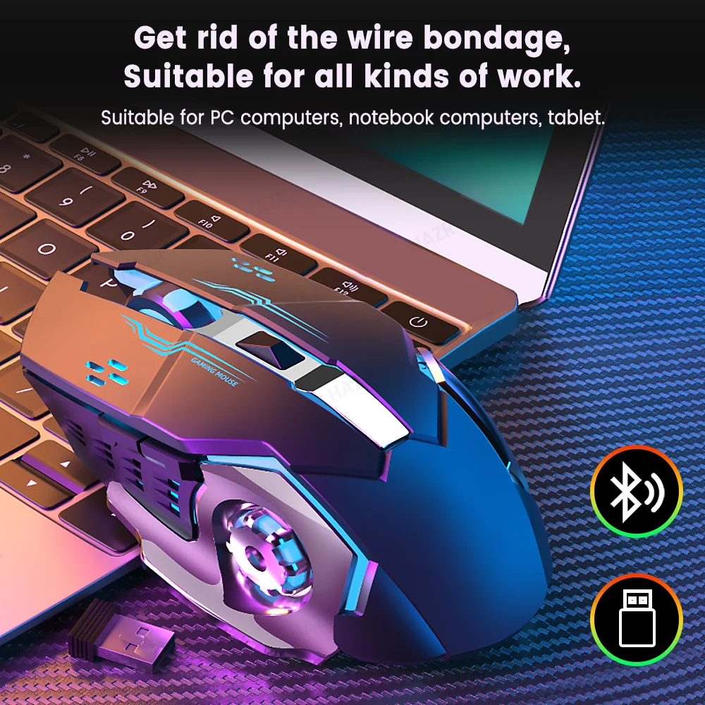 Фото Беспроводная игровая мышь с зарядкой, беззвучная Bluetooth эргономичная оптическая компьютерная мышь для компьютера №2