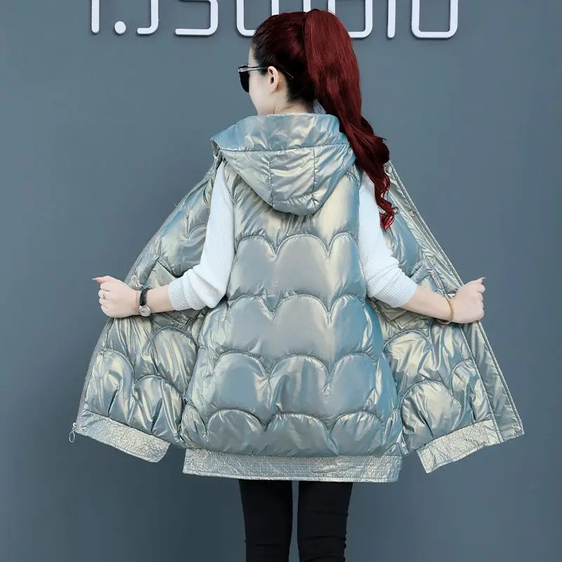Модный корейский яркий пуховый жилет с капюшоном женский осенне-зимний длинный