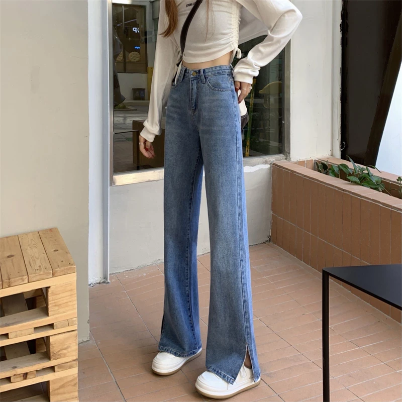 

N4581 The new loose slits are thin and versatile straight wide-leg pants jeans