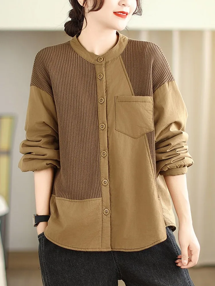 Женская куртка с длинным рукавом Повседневная Свободная составного кроя в