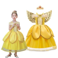 princess belle dress girl flower dress weddings sparkle bubble 310y full dress kid spring 2022 cosplay party custume clothes