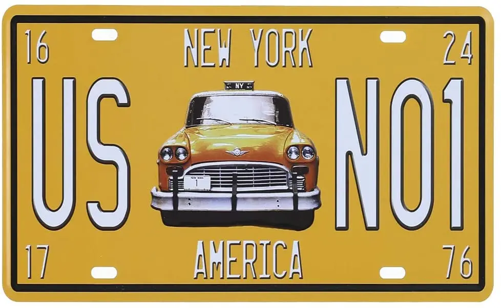 

ATOBART New York America US NO1, Metal Tin Sign, Auto License Plate Embossed Tag Garage Home Bar Wall Decor 6x12 inch