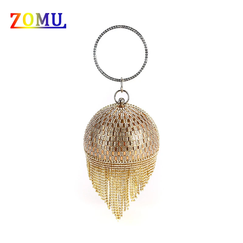 

ZOMU 2022 Luxury Designer Ladies Evening Bag Tassel Rhinestone Handbag Fashion Spherical PU Clutch y2k Bag for Women