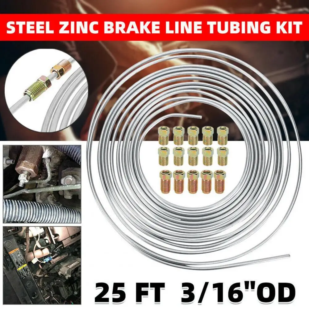 

25ft 7.62m Car Roll Tube Coil of 3/16" OD Copper Nickel Brake Pipe Hose Line Piping Tube Tubing Anti-rust With 16PCS Tube Nuts