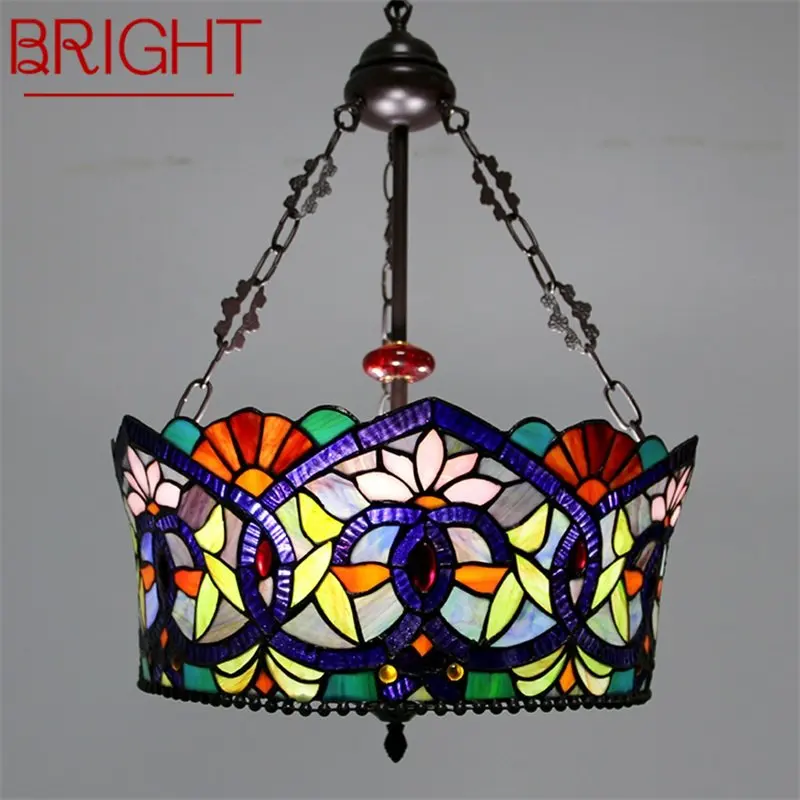 

BRIGHT Tiffany Pendant Lamp LED Creative Color Glass Vintage Hanging Light Decor for Home Dining Room Bedroom Hotel