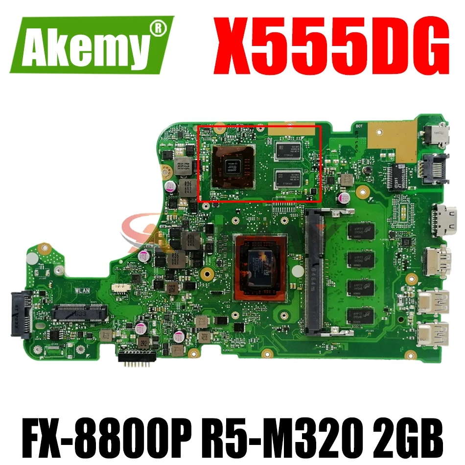 

AKEMY X555DG Laptop Motherboard for ASUS X555D X555YI X555Y Original Mainboard 4G-RAM FX-8800P R5-M320 2GB