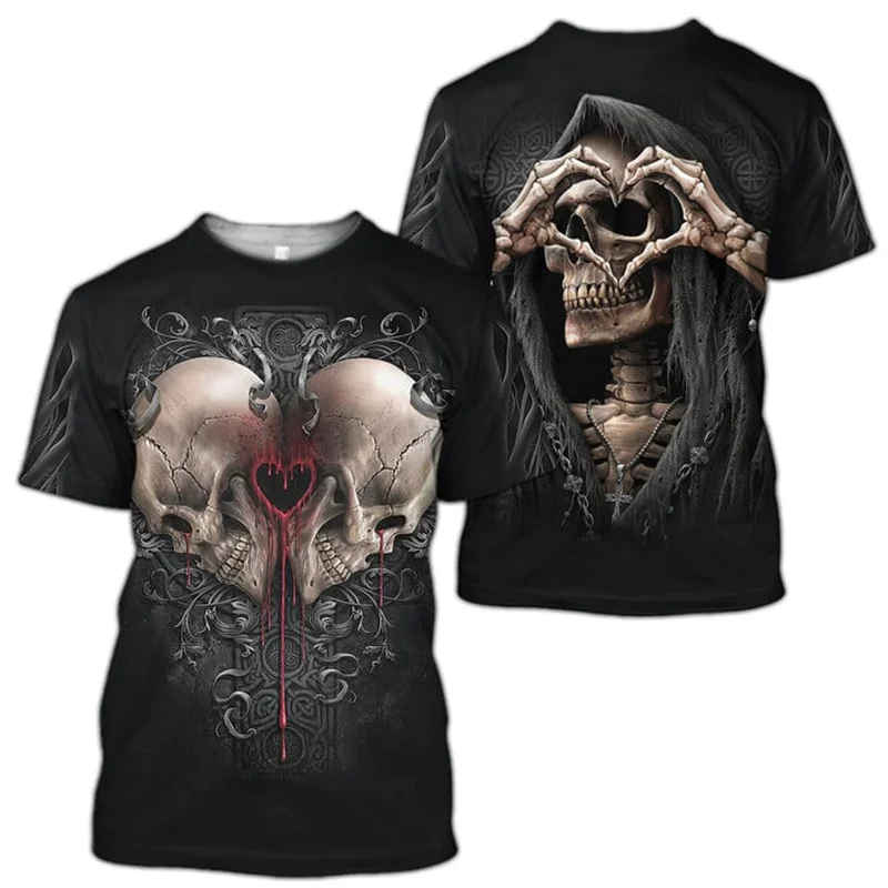 

Men's T-shirts New Horror Skull Head Grim Reaper 3d Tee Summer Fashion Tops Retro O-neck Clothing Oversized Shirts Clothing