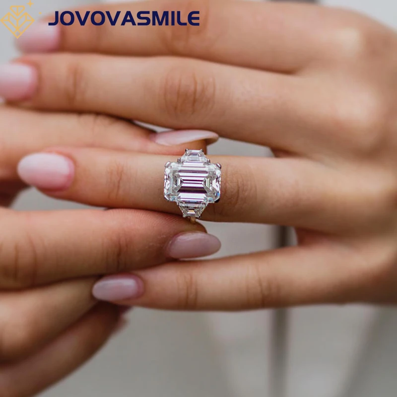 JOVOVASMILE Fashion Moissanite Diamond Wedding Ring 9carat 13x9.5mm Emerald Cut Two-Tone 925 Silver Plated White And Yellow Gold