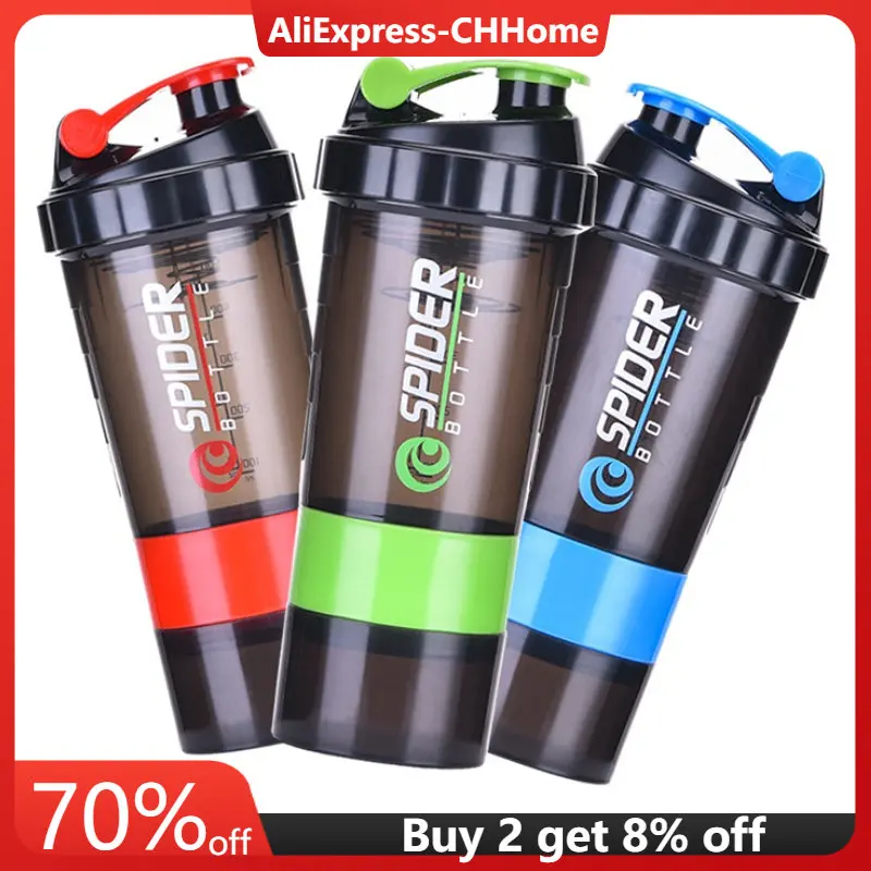 550ml Shaker Bottles Whey Protein Bottle Portable Mixing Blender Cup with Scale Cocktail Shaker Gym Sport Water Bottle 3 Layers