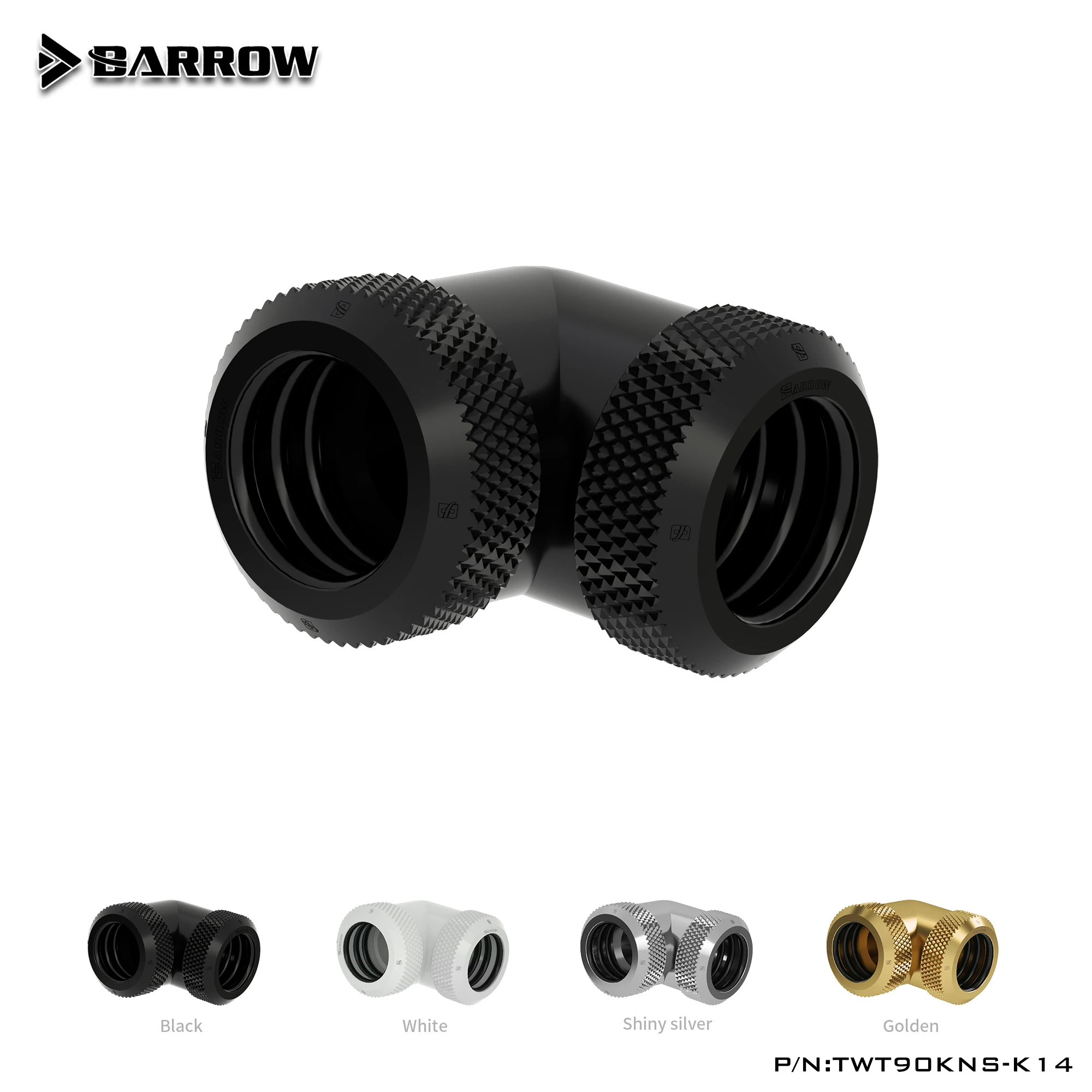 

Barrow Water Cooling Fittings TWT90KNS-K14,G1/4'' Thread Dual 90 Degree Rotary Fitting Adapter Rotating Use for OD14mm Hard Tube