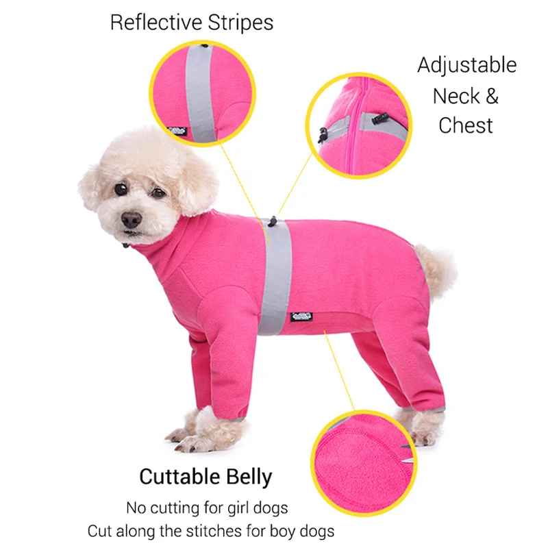 

Autumn Winter Clothes for Small Dogs Soft Warm Polar Fleece Pet Jumpsuit Reflective Fully Closed Stomach Coat for Boy Girl Dogs