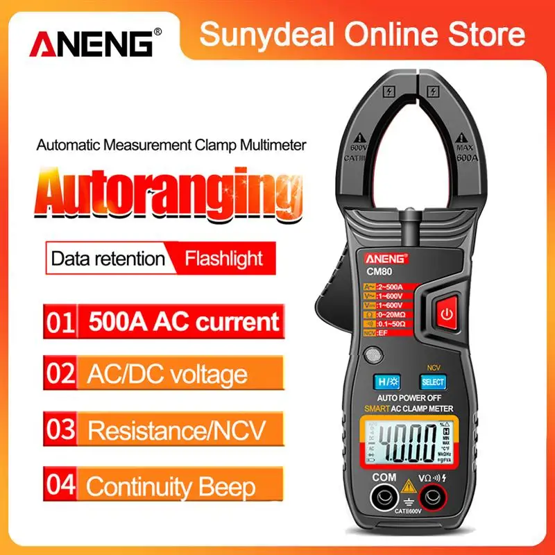 

ANENG Digital Clamp Meter 500A DC/AC Current Pliers Auto Range Non Contact Voltmeter Meter LCD True RMS Resistance Tester Black