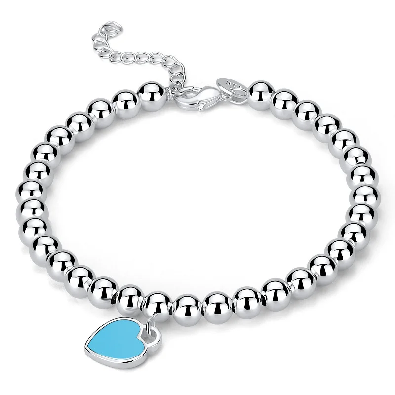 

925 Sterling Silver Beads Chain Heart Pendant Bracelets For Women Street All-match Fashion Designer Jewelry Party Wedding Gifts