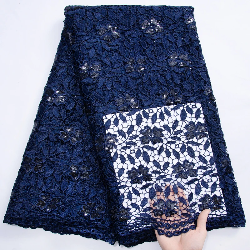 

Африканская кружевная ткань 2023, кружево со шнурком и блестками, Ткань 5 ярдов, нигерийский водорастворимый кружевной материал для свадебного платья A3069