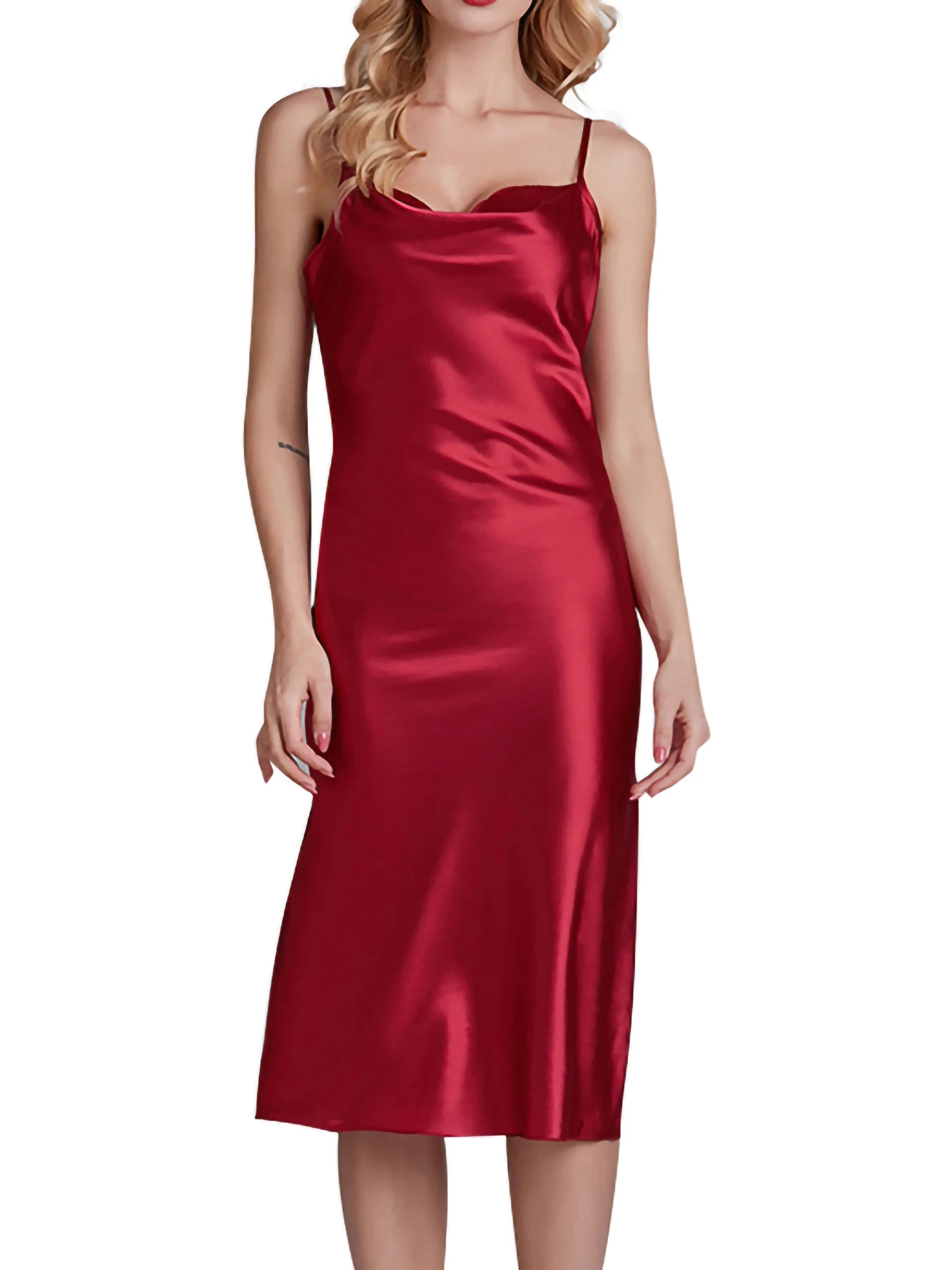 

Женское ночное платье, простой цвет, Низкий вырез, на бретельках, с открытой спиной, длинная одежда для сна, Женская Уютная тонкая комбинация...