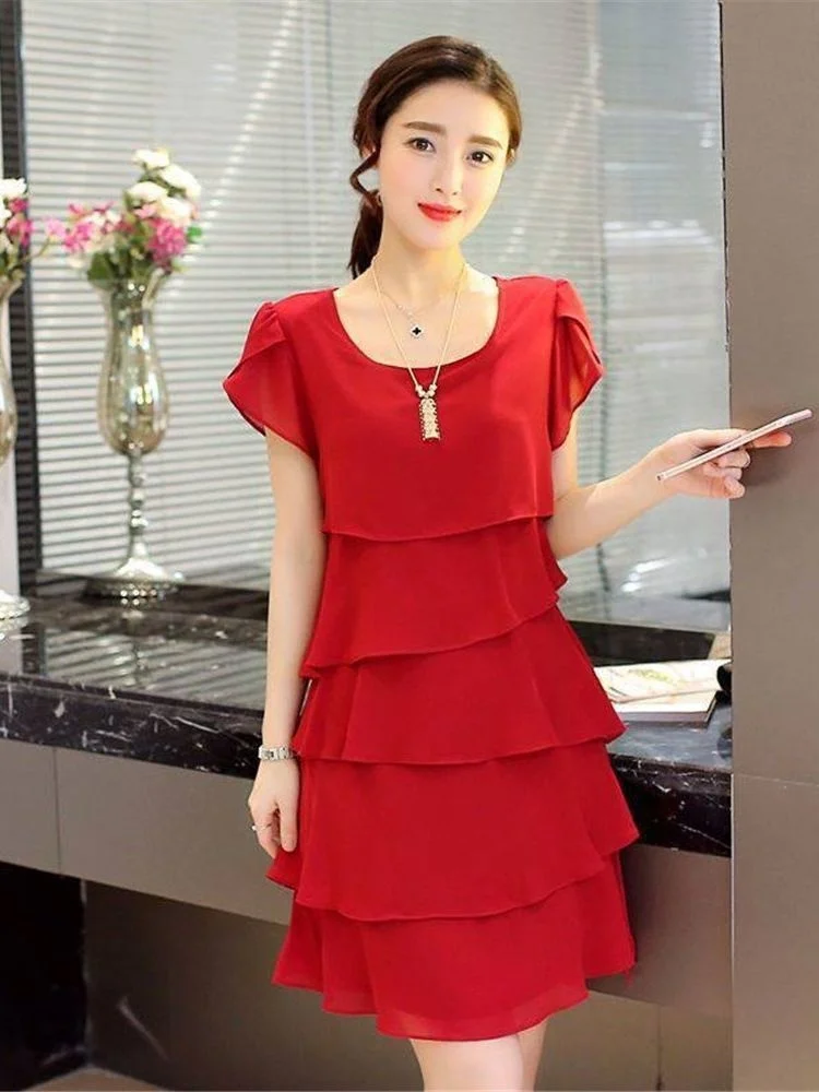 

Платье женское летнее однотонное с коротким рукавом и круглым вырезом